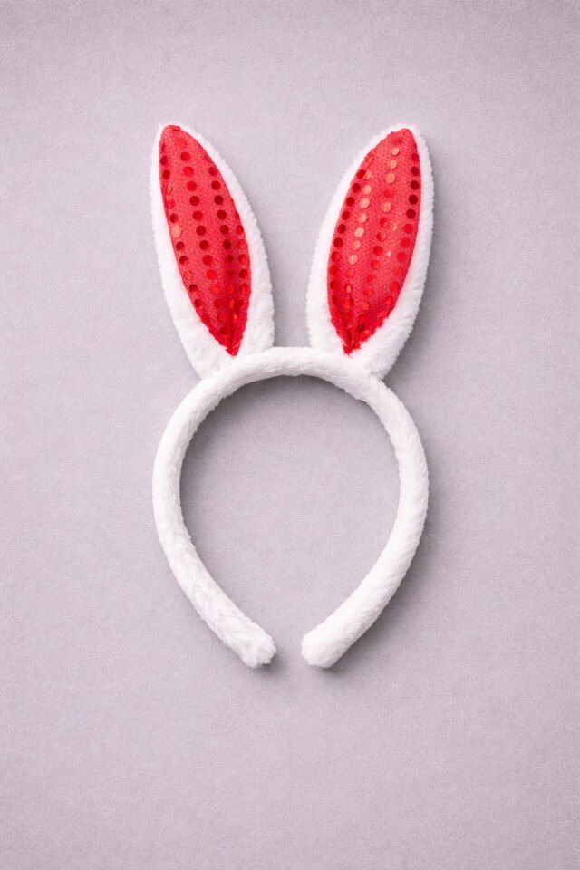 Led Işıklı Peluş Payet Tavşan Kulak Taç Sarı Kırmızı