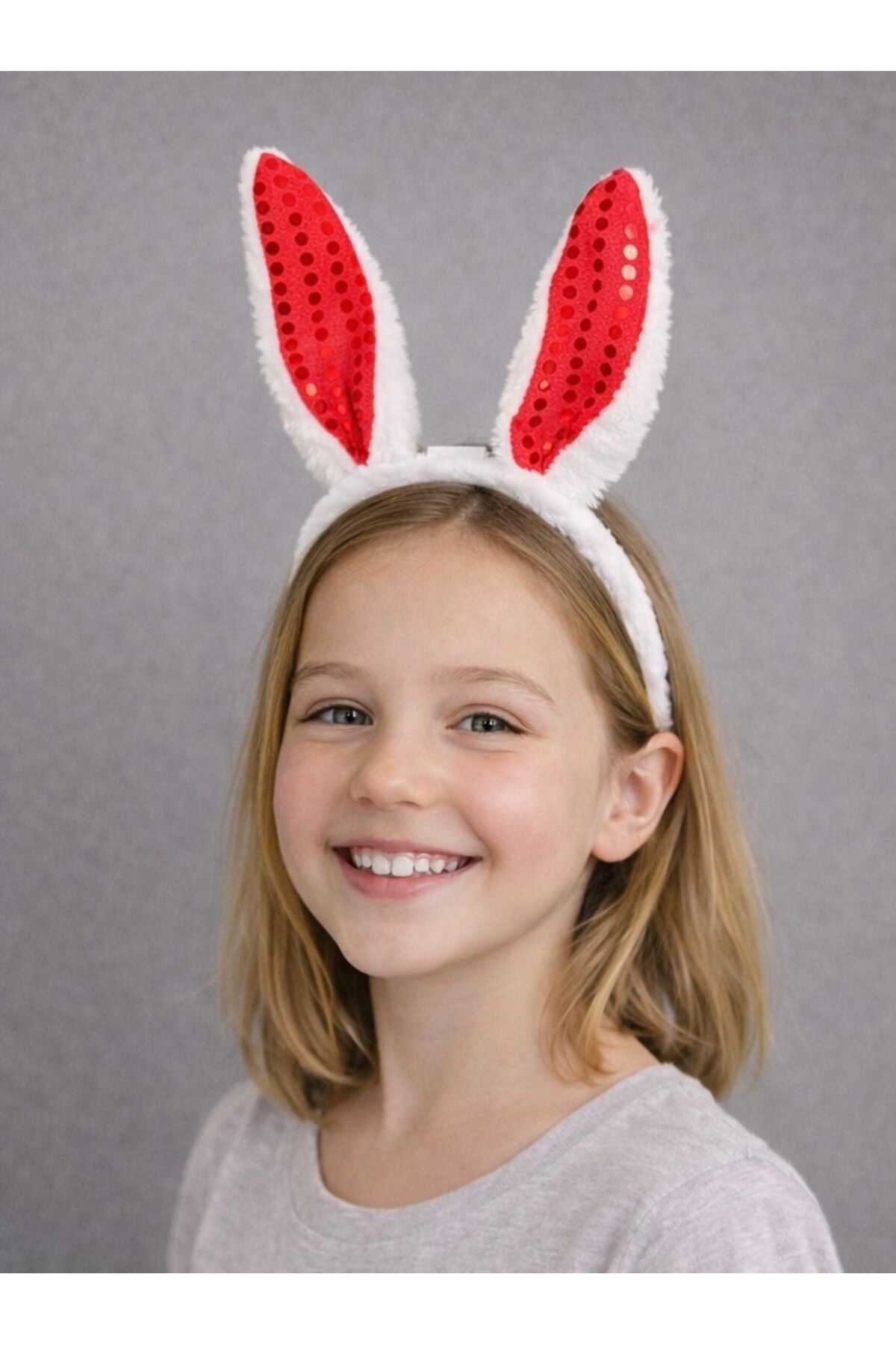 Led Işıklı Peluş Payet Tavşan Kulak Taç Sarı Kırmızı