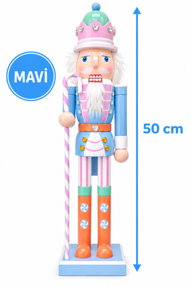 Parti Malzemeleri 50 cm Renkli Fındıkkıran Asker Yılbaşı Dekoru – Şeker Temalı Büyük Boy Noel Süsü Mavi
