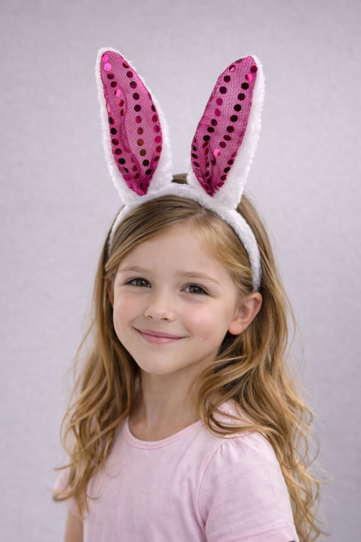 Led Işıklı Peluş Payet Tavşan Kulak Taç Sarı Fuşya