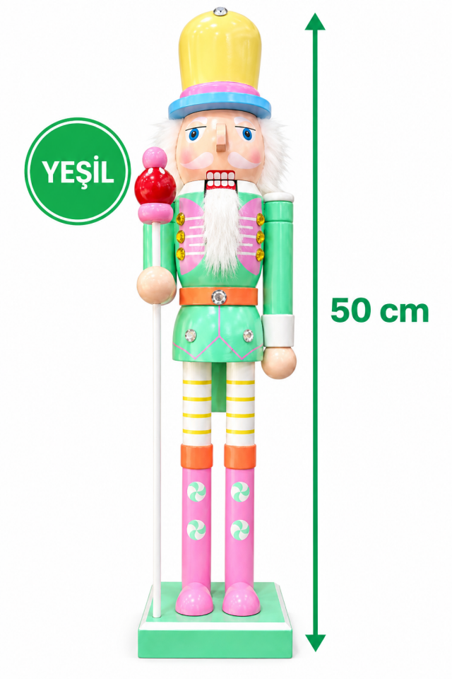 Parti Malzemeleri 50 cm Renkli Fındıkkıran Asker Yılbaşı Dekoru – Şeker Temalı Büyük Boy Noel Süsü Yeşil