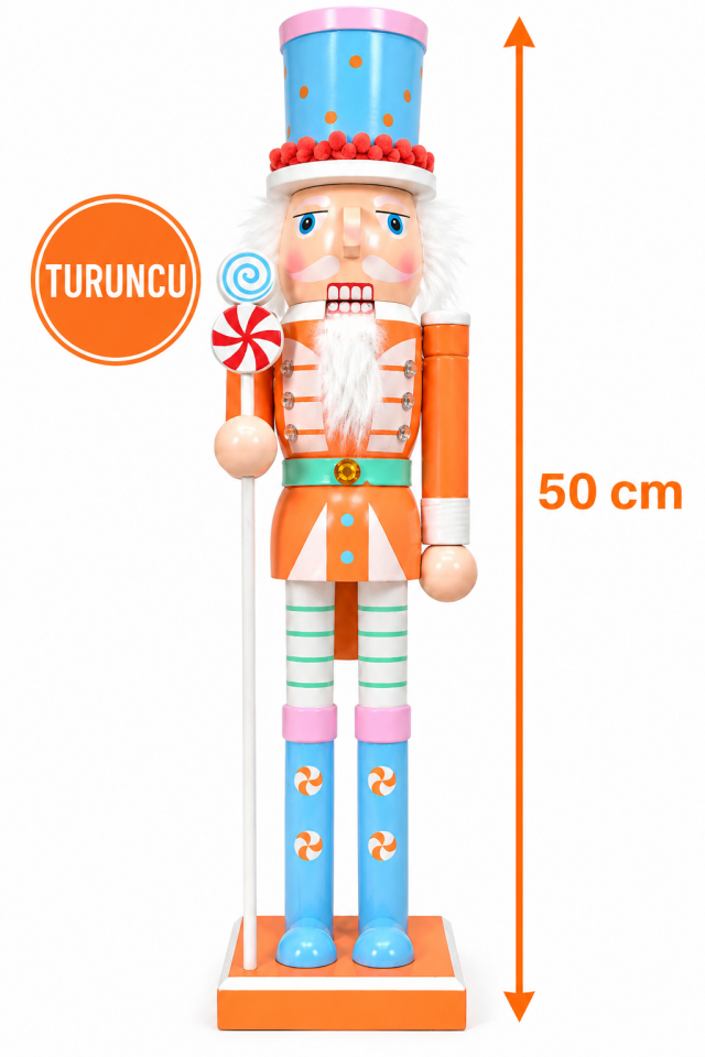 Parti Malzemeleri 50 cm Renkli Fındıkkıran Asker Yılbaşı Dekoru – Şeker Temalı Büyük Boy Noel Süsü Turuncu