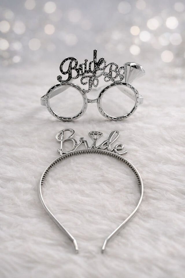 Bride To Be Taşlı Gözlük ve Bride Yazılı Taç Seti – Bekarlığa Veda & Bride To Be Parti Aksesuarı Gümüş