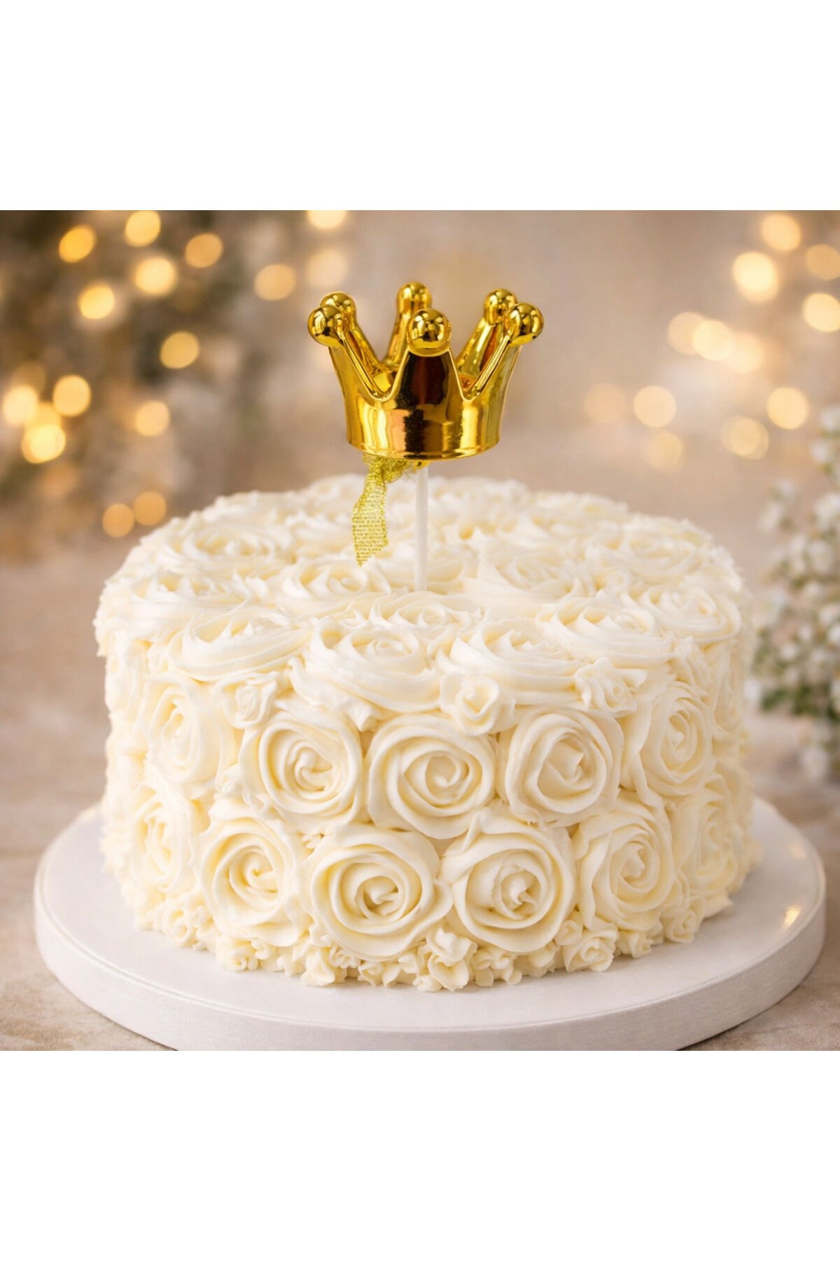 Altın Prenses Tacı Pasta Süsü – Gold Taç Cake Topper Doğum Günü Parti Süsü Sarı