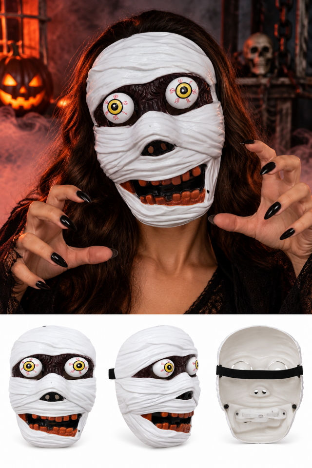 Parti Malzemeleri Halloween Mumya Maskesi Sarı Gözlü Korku Maskesi Kostüm Parti Aksesuarı