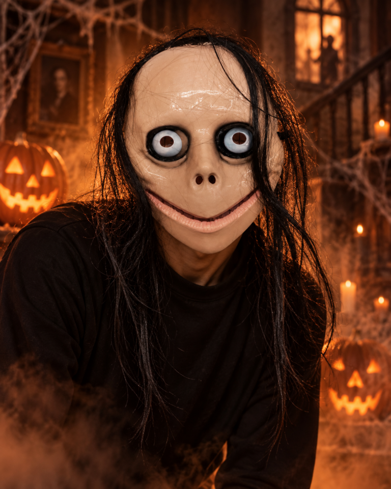Parti Malzemeleri Halloween Korku Momo Maskesi Uzun Saçlı  Büyük Gözlü Gerilim Maskesi Kostüm Parti Aksesuarı