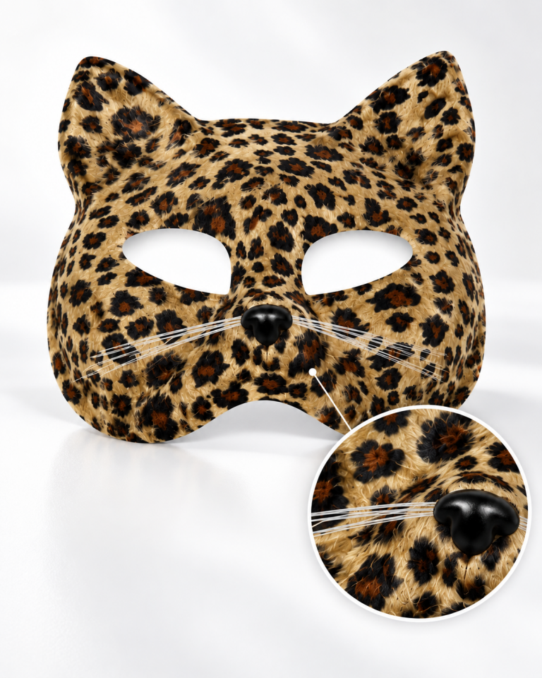 Parti Malzemesi Leopar Desenli Kedi Maskesi Kulaklı Kadife Parti Kostüm Maskesi Halloween Aksesuarı