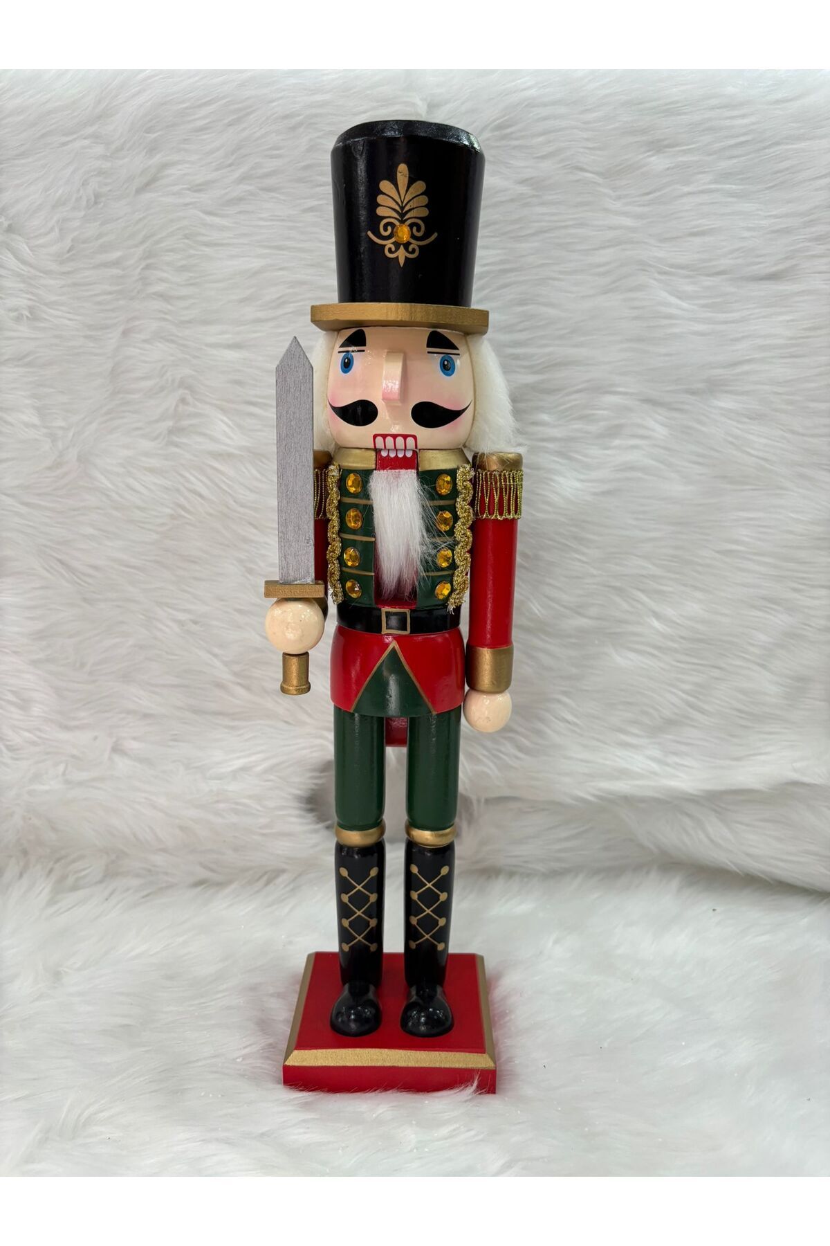 Dekoratif Ahşap Kurşun Asker Biblo 30 cm – Yılbaşı & Noel Süsleme Figürü Kırmızı