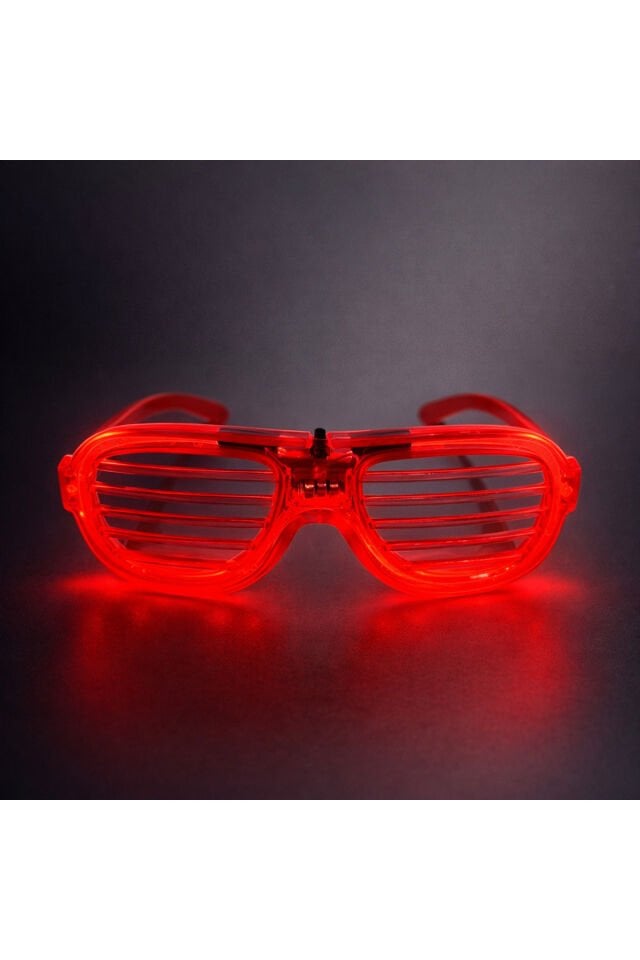 LED Işıklı Lüks Parti Panjur Gözlük– Neon Çerçeve Işıklı Eğlence Gözlüğü (Üstten Düğmeli) Kırmızı