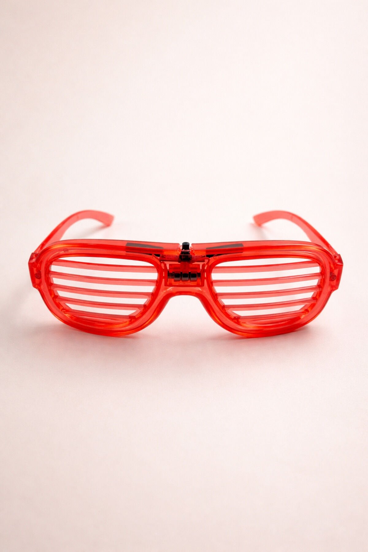 LED Işıklı Lüks Parti Panjur Gözlük– Neon Çerçeve Işıklı Eğlence Gözlüğü (Üstten Düğmeli) Kırmızı