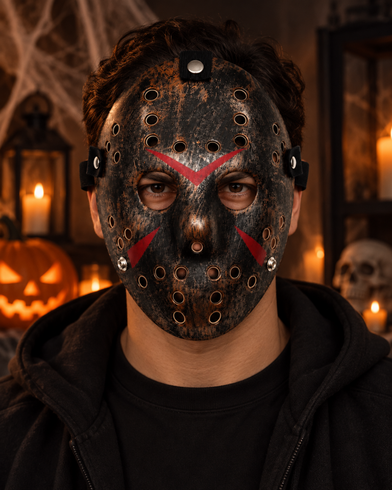 Parti Malzemeleri Eskitme Siyah Hockey Maske Halloween Korku Maskesi – Lastikli Kostüm Parti Maskesi