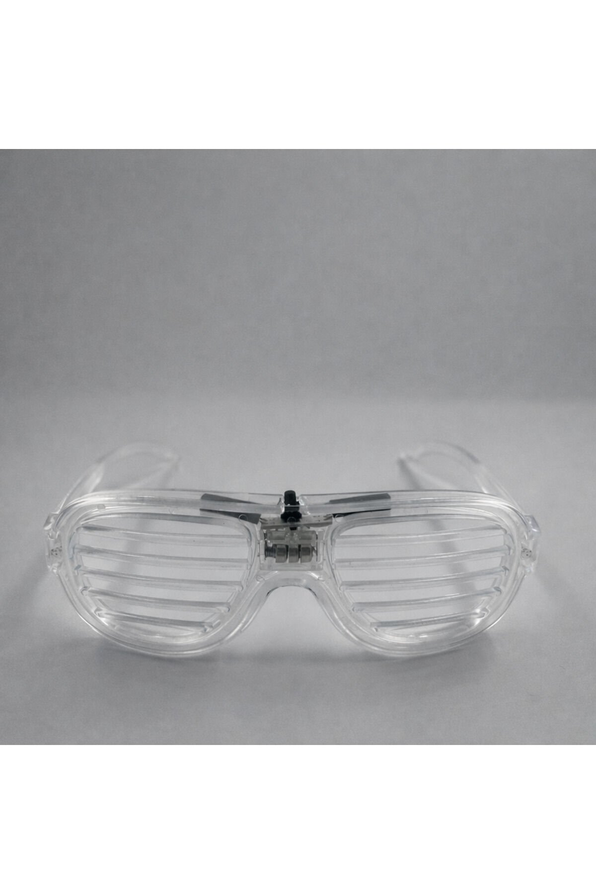 LED Işıklı Lüks Parti Panjur Gözlük– Neon Çerçeve Işıklı Eğlence Gözlüğü (Üstten Düğmeli) Beyaz