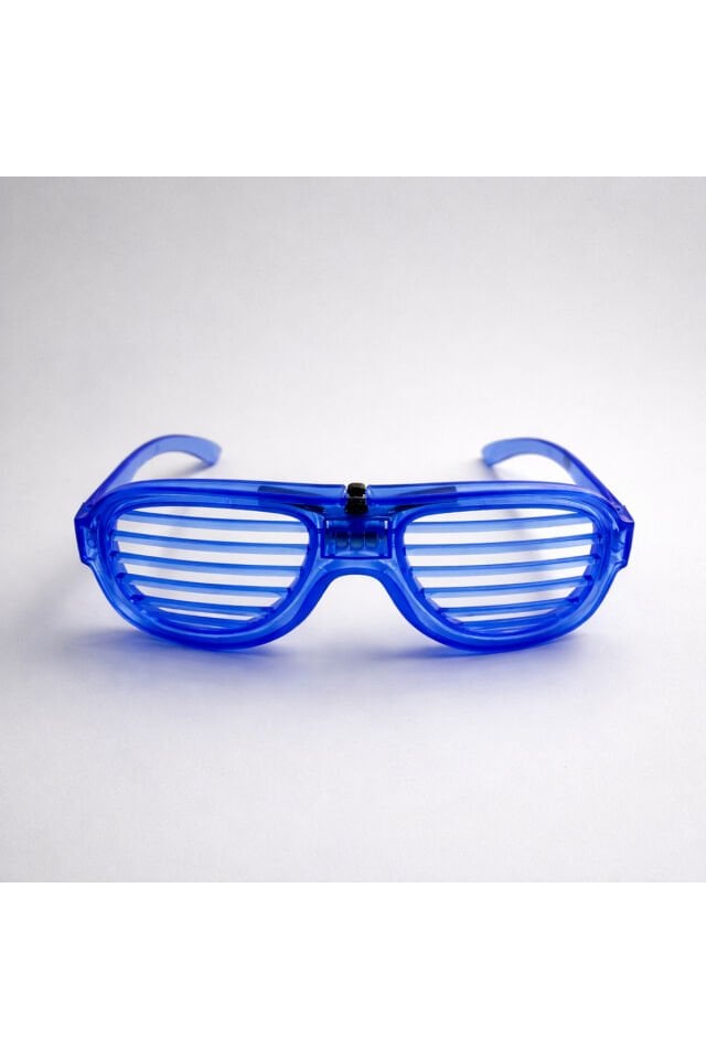 LED Işıklı Lüks Parti Panjur Gözlük– Neon Çerçeve Işıklı Eğlence Gözlüğü (Üstten Düğmeli) Mavi