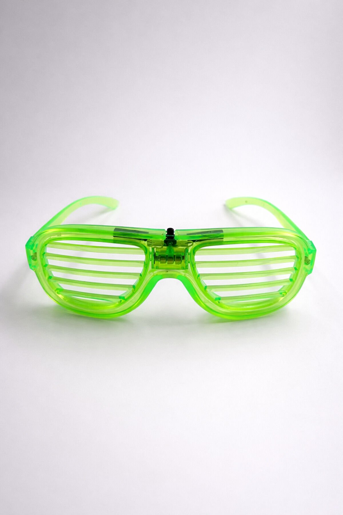 LED Işıklı Lüks Parti Panjur Gözlük– Neon Çerçeve Işıklı Eğlence Gözlüğü (Üstten Düğmeli) Yeşil