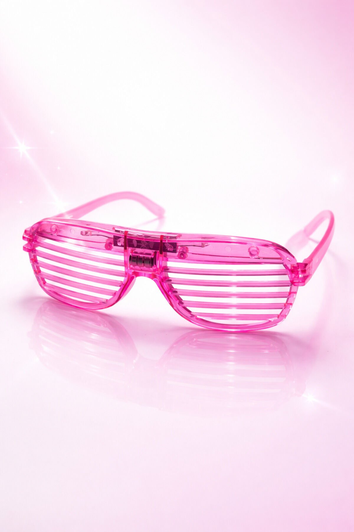 LED Işıklı Parti Panjur Gözlük – Renkli Neon Işıklı Eğlence Gözlüğü Pembe