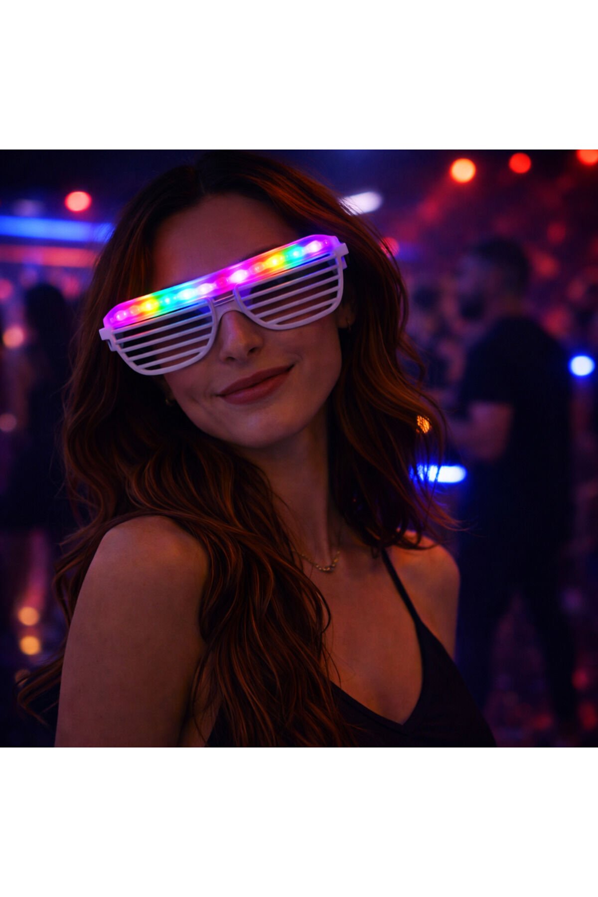 Parti Malzemesi  LED Işıklı Parti Panjur Gözlük – Renkli Neon Işıklı Eğlence Gözlüğü Beyaz