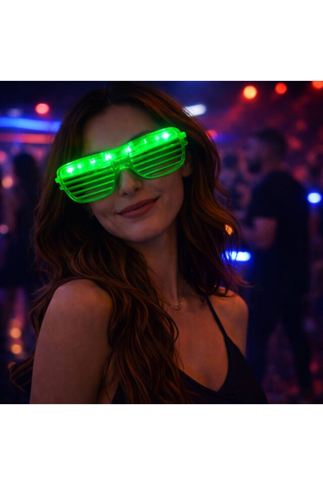 LED Işıklı Parti Panjur Gözlük – Renkli Neon Işıklı Eğlence Gözlüğü Yeşil