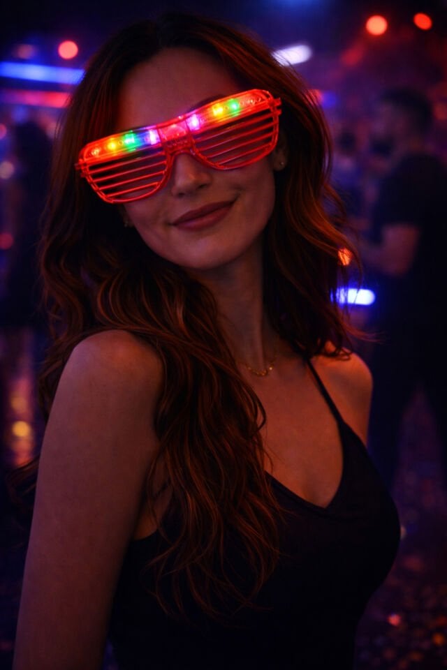 LED Işıklı Parti Panjur Gözlük – Renkli Neon Işıklı Eğlence Gözlüğü Kırmızı