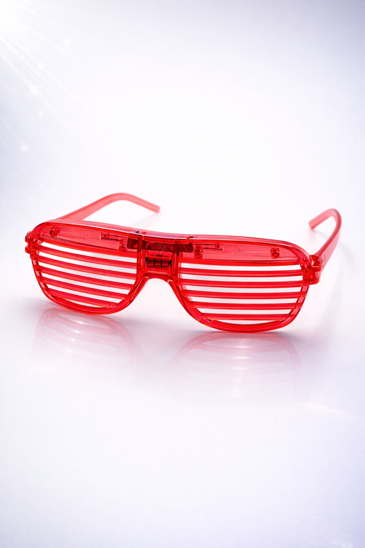 LED Işıklı Parti Panjur Gözlük – Renkli Neon Işıklı Eğlence Gözlüğü Kırmızı