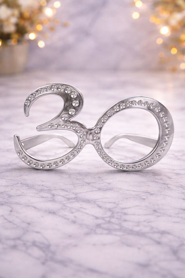 30 Yaş Doğum Günü Parti Gözlüğü   Rakam Tasarımlı Eğlenceli Gözlük Gümüş