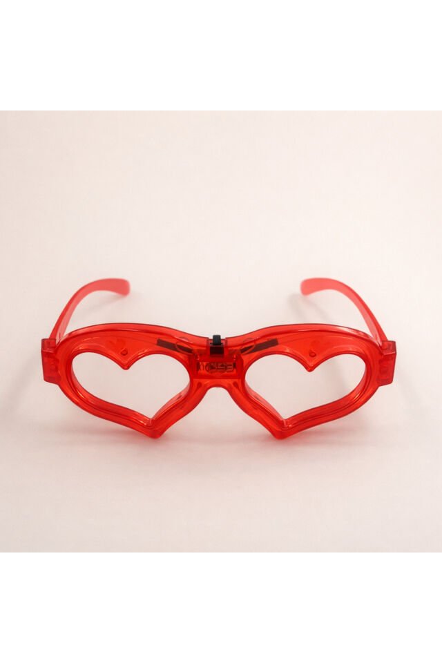 LED Işıklı Kalp Şekilli Parti Gözlük – Şeffaf Çerçeve, Işıklı, Parti ve Organizasyon Gözlüğü Kırmızı