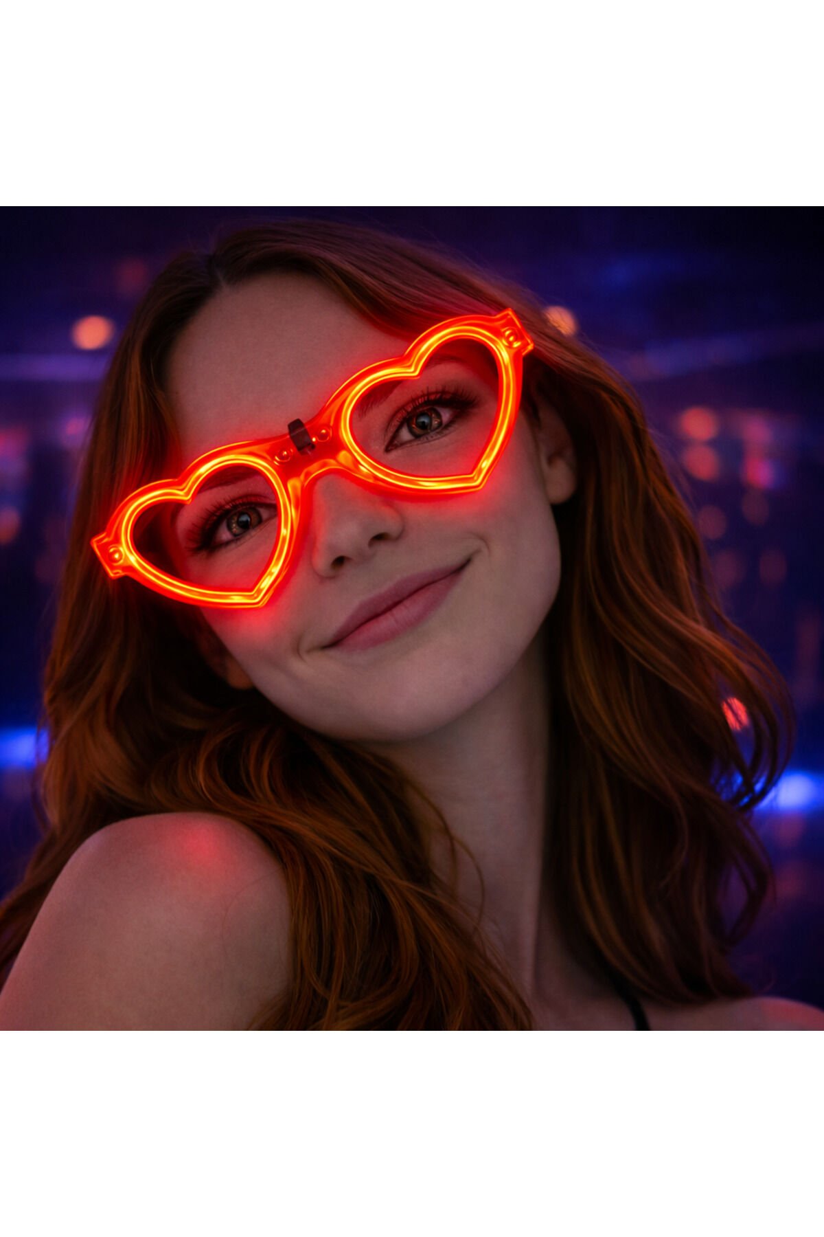 LED Işıklı Kalp Şekilli Parti Gözlük – Şeffaf Çerçeve, Işıklı, Parti ve Organizasyon Gözlüğü Kırmızı