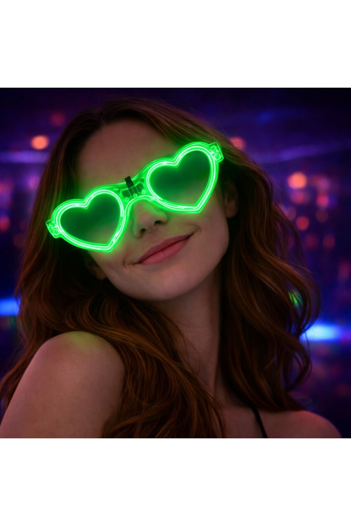 LED Işıklı Kalp Şekilli Parti Gözlük – Şeffaf Çerçeve, Işıklı, Parti ve Organizasyon Gözlüğü Yeşil