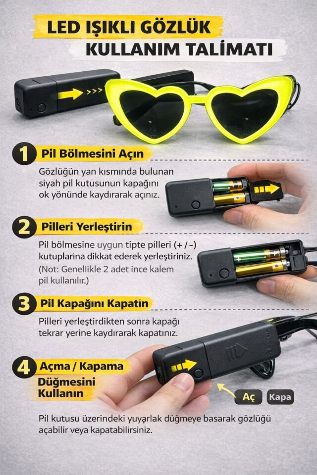 Parti Malzemesi LED Işıklı Kalp Şekilli Parti Gözlüğü – Neon Işıklı Eğlence Gözlüğü Mavi