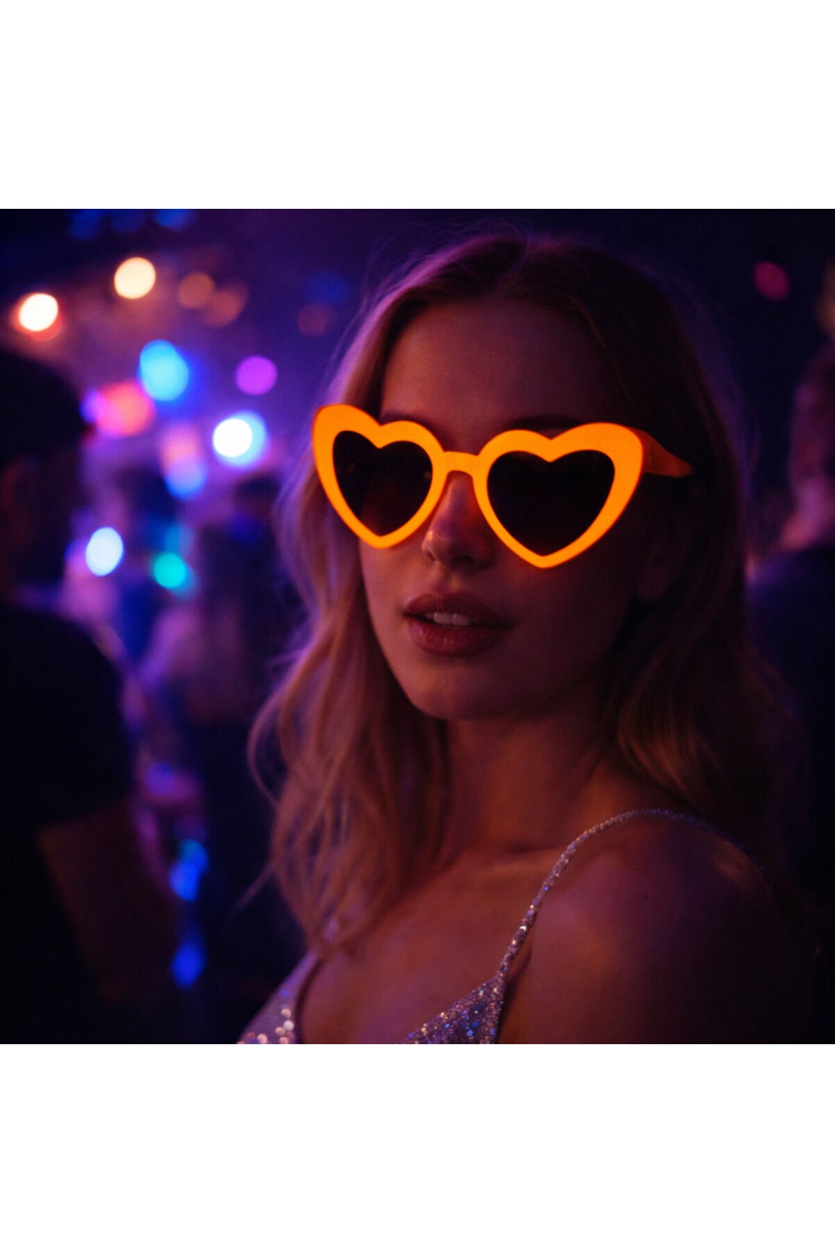 LED Işıklı Kalp Şekilli Parti Gözlüğü – Neon Işıklı Eğlence Gözlüğü Açık Turuncu