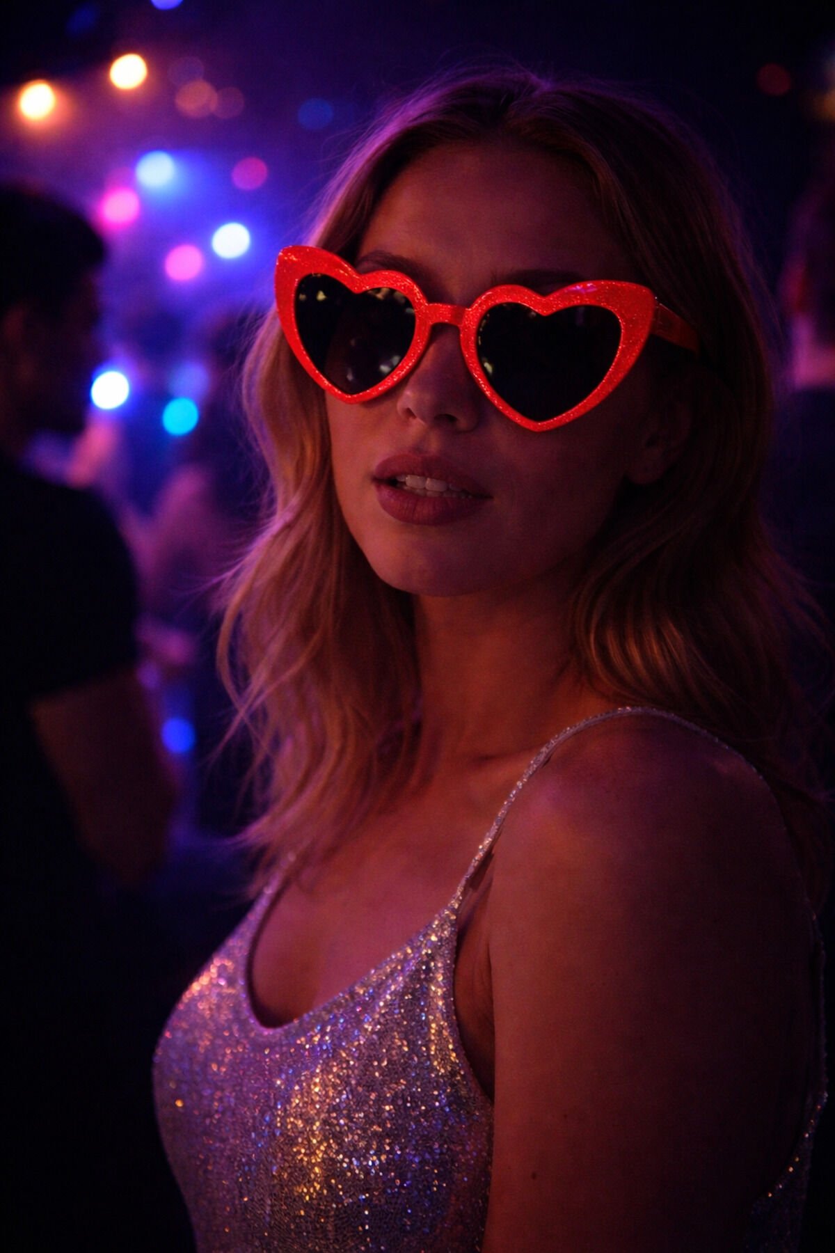 LED Işıklı Kalp Şekilli Parti Gözlüğü – Neon Işıklı Eğlence Gözlüğü Turuncu