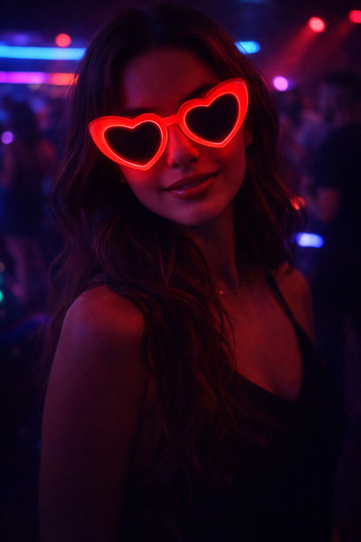 LED Işıklı Kalp Şekilli Parti Gözlüğü – Neon Işıklı Eğlence Gözlüğü Kırmızı