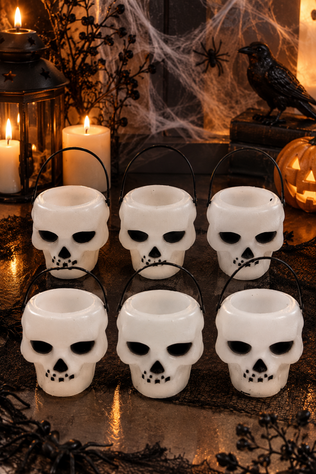Parti Malzemesi Halloween Kuru Kafa Şeker Kovası İskelet Desenli Parti Süsleme ve Şekerlik