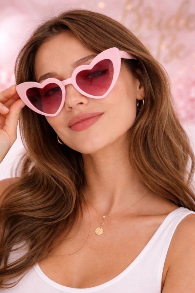 Bride To Be Pembe Kalp Parti Gözlük – Bekarlığa Veda & Kına Gecesi Konsepti Pudra