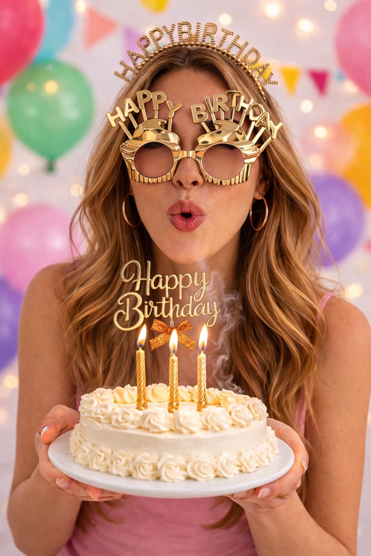 Happy Birthday Gözlük Taç ve Pasta Süsü 3’lü Doğum Günü Parti Seti Metalik