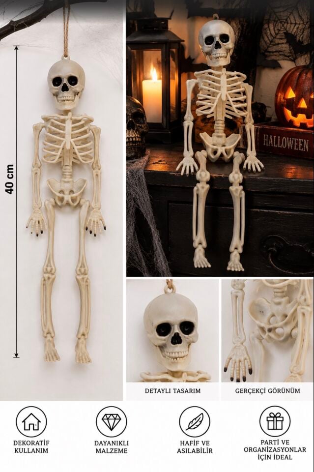 Parti Malzemesi 40 Cm Asılabilir İskelet Halloween Süsü Dekoratif Korku Parti Süsü