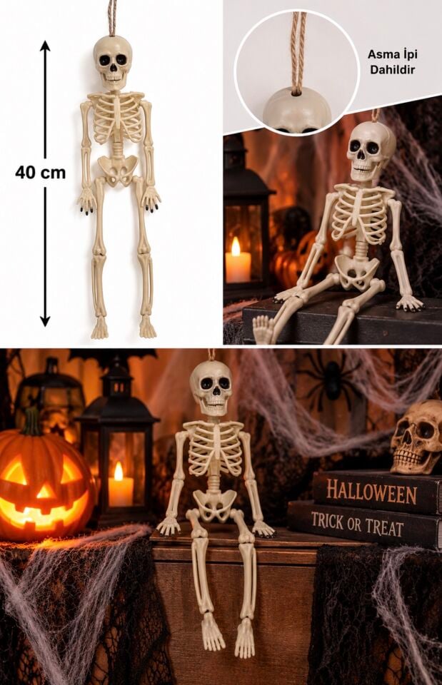 Parti Malzemesi 40 Cm Asılabilir İskelet Halloween Süsü Dekoratif Korku Parti Süsü