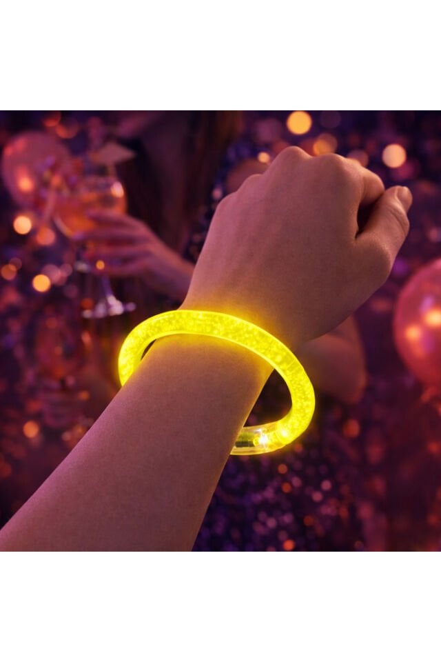 LED Işıklı Parti Bilekliği Neon Glow Bracelet Disko Festival Konser Aksesuarı Sarı