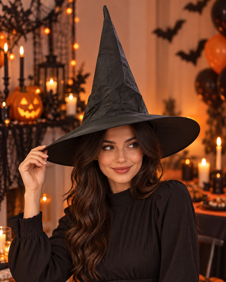 Parti Malzemesi Siyah Cadı Şapkası Geniş Kenarlı Halloween Kostüm Parti Şapkası