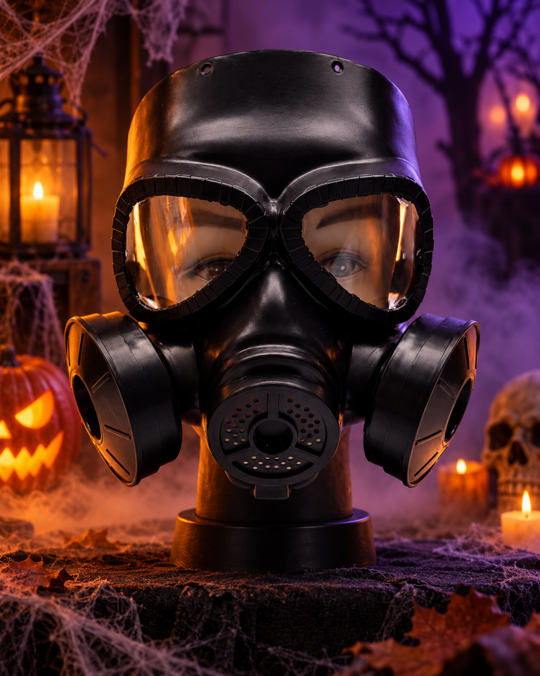 Parti Malzemesi Halloween Gaz Maskesi Görünümlü Siyah Tam Yüz Kostüm Maskesi Çift Filtre Detaylı