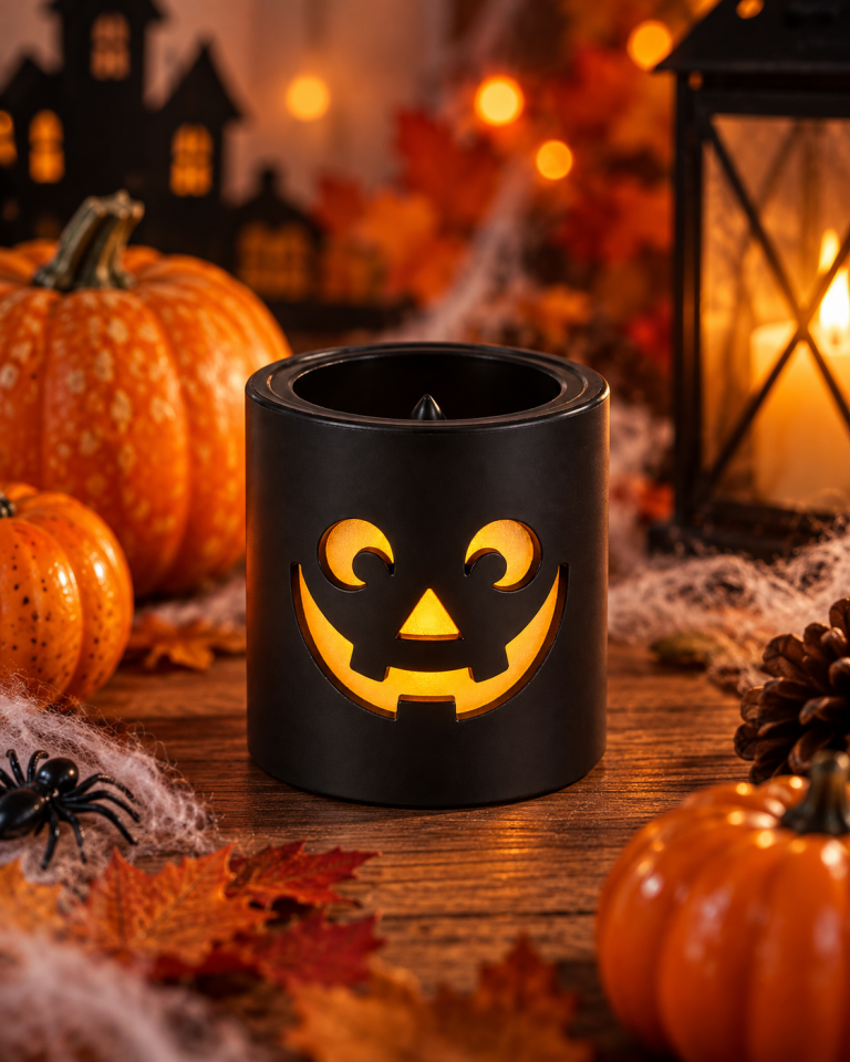 Parti Malzemeleri Halloween LED Mum Dekoru Balkabağı ve Örümcek Ağı Desenli Işıklı Dekoratif Mumluk 12’li Standlı Set