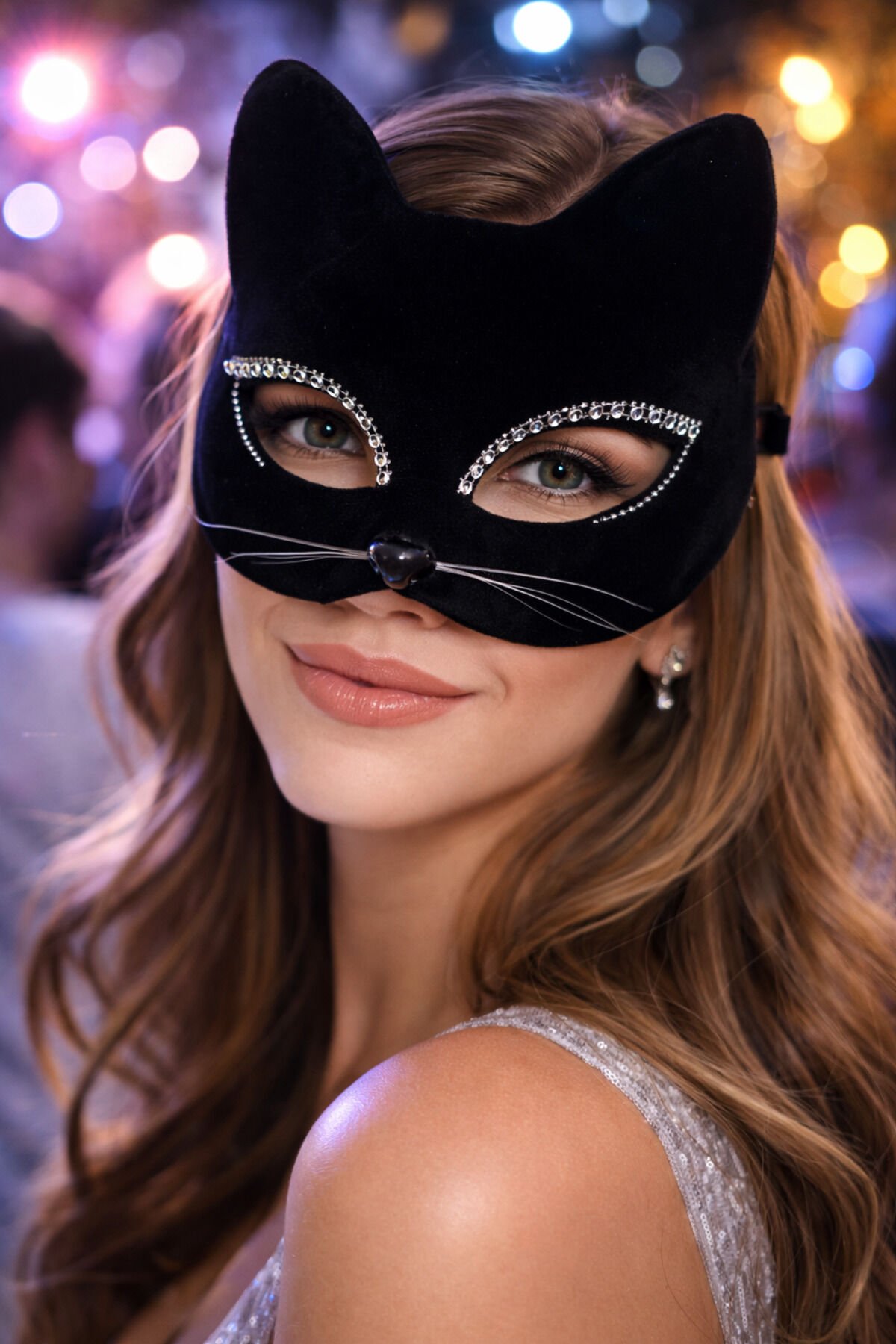 SİYAH TAŞLI KEDİ MASKE Halloween Cadılar Bayramı Parti Aksesuarı Siyah