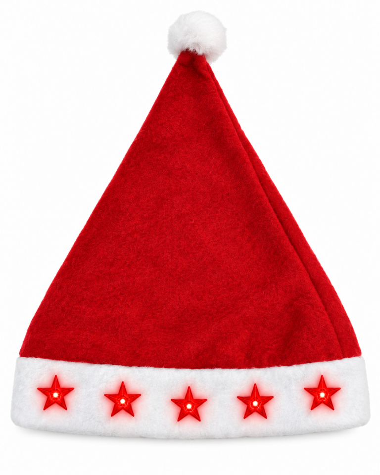 Parti Malzemesi Işıklı Noel Baba Şapkası Kırmızı LED Yıldızlı Yılbaşı Parti Şapkası