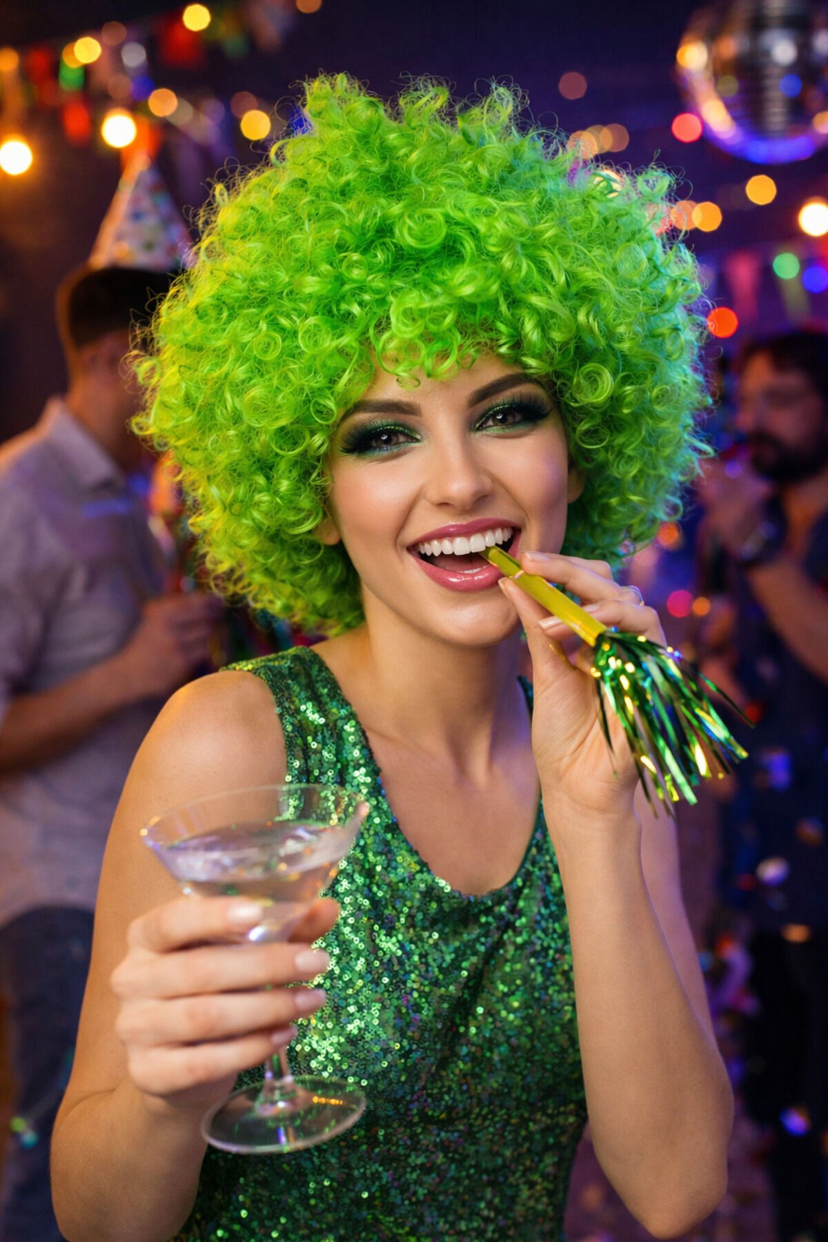 Parti Malzemesi Kıvırcık Bonus Afro Peruk Yetişkin Parti Saçı Cadılar Bayramı Kostüm Peruk Yeşil