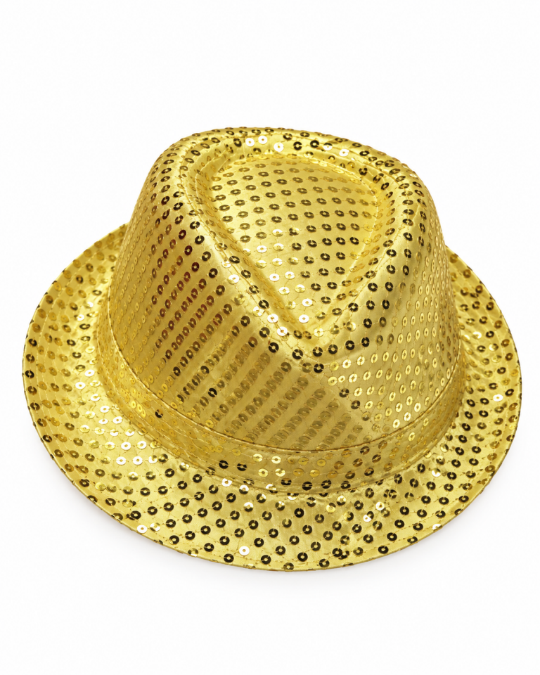 Parti Malzemesi Pullu Parti Şapkası Parlak Fedora Model Yetişkin Kostüm Aksesuarı Gold