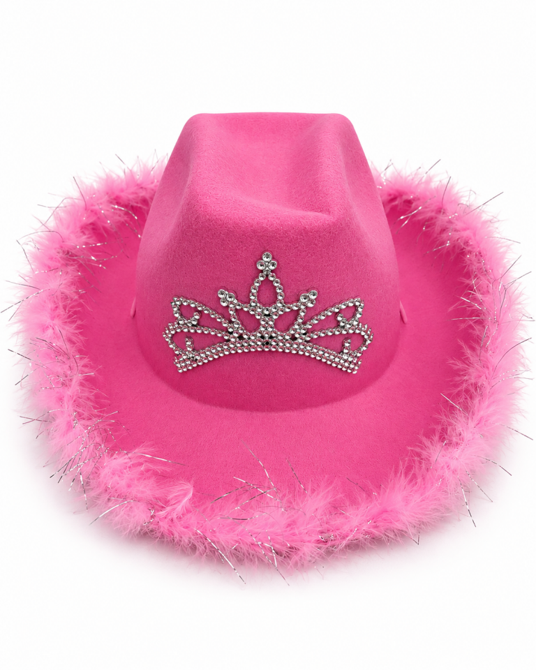 Parti Malzemesi Bride To Be Pembe Tüylü Taçlı Kovboy Şapkası Bekarlığa Veda Partisi Aksesuarı