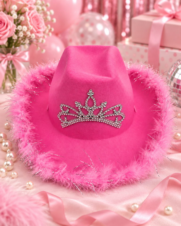 Parti Malzemesi Bride To Be Pembe Tüylü Taçlı Kovboy Şapkası Bekarlığa Veda Partisi Aksesuarı