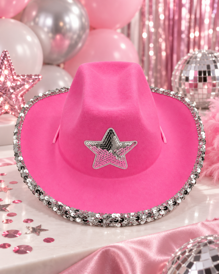 Parti Malzemesi Bride To Be Pembe Kovboy Şapkası Pullu Yıldızlı Bekarlığa Veda Parti Aksesuarı