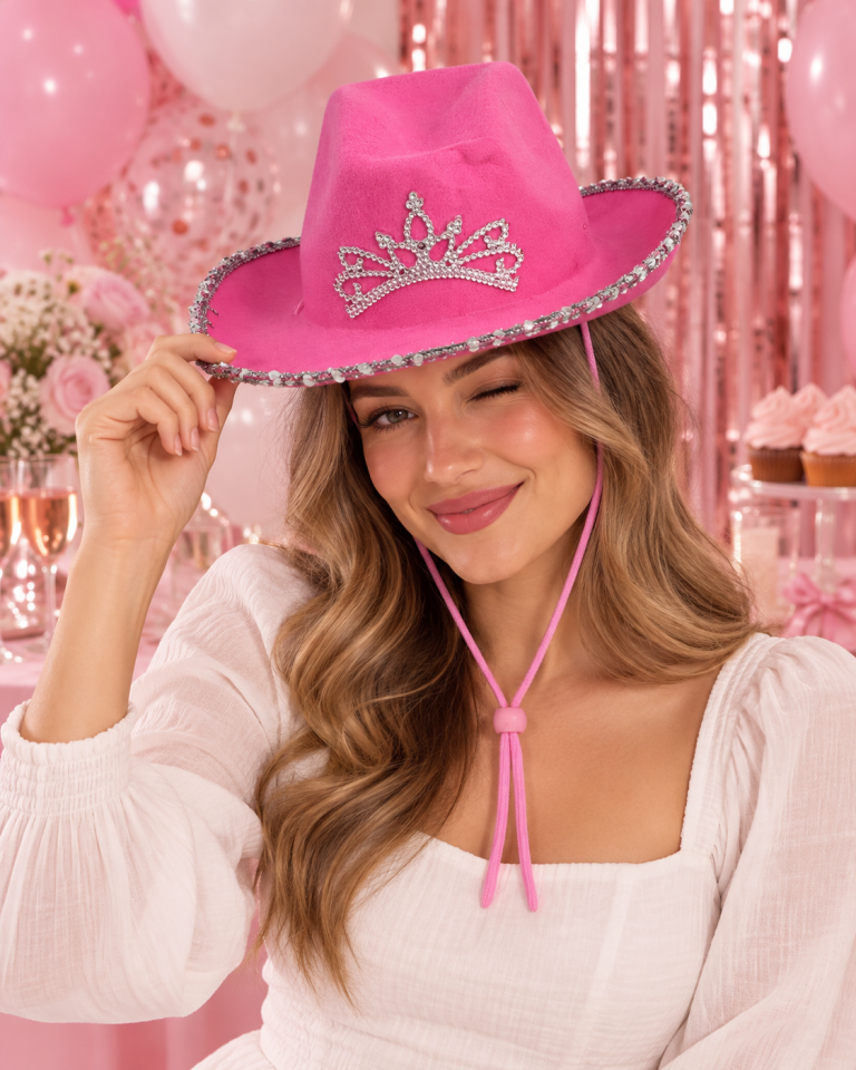 Parti Malzemesi Bride To Be Pembe Taçlı Simli Kovboy Şapkası Bekarlığa Veda Gelin Parti Aksesuarı