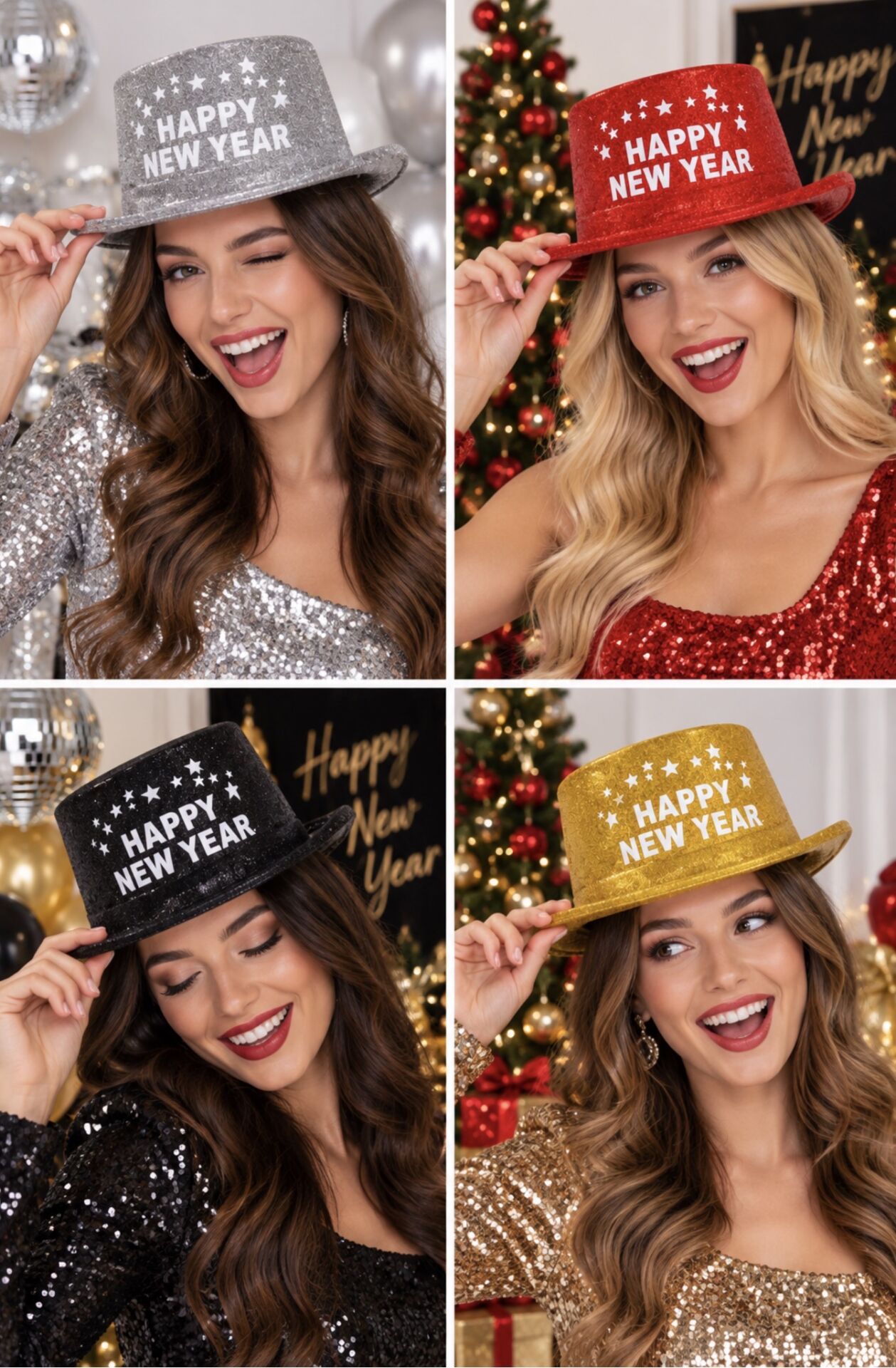 Parti Malzemesi Happy New Year Simli Yılbaşı İngiliz  Şapkası Yetişkin Parti ve Kostüm Aksesuarı