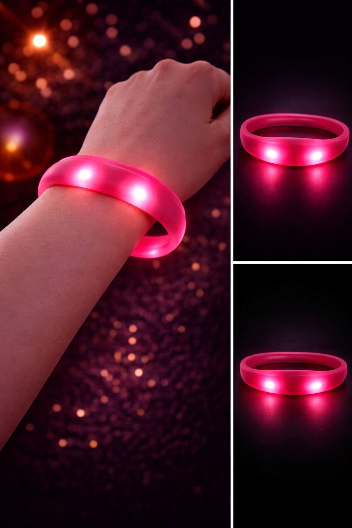 Parti Malzemesi Işıklı  Slikon Led Bileklik Parti Aksesuarı 1 Adet Pembe